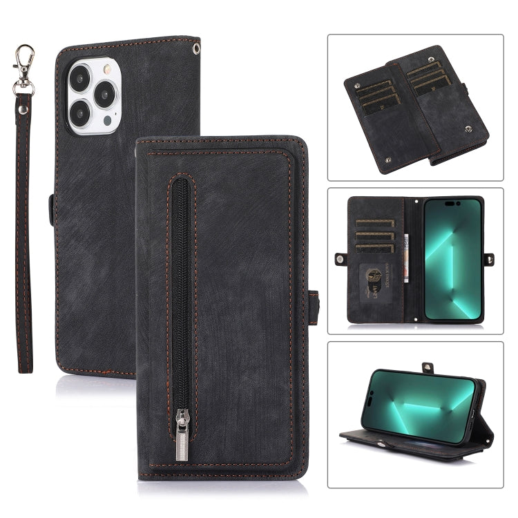 For iPhone 15 Pro Zipper Card Slot Buckle Wallet Leather Phone Case(Black) - HoMEdemic™ 