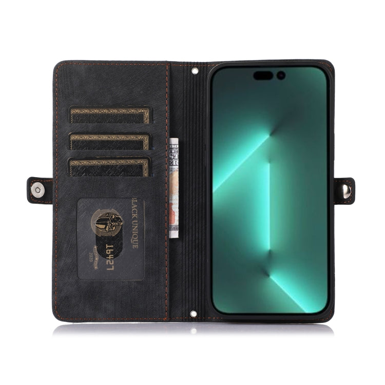 For iPhone 15 Pro Zipper Card Slot Buckle Wallet Leather Phone Case(Black) - HoMEdemic™ 