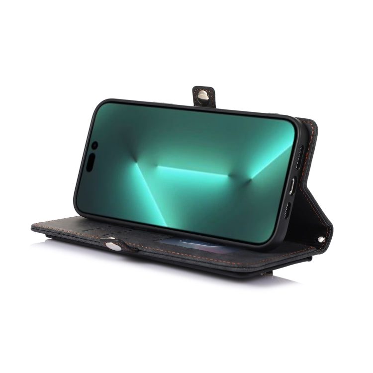 For iPhone 15 Pro Zipper Card Slot Buckle Wallet Leather Phone Case(Black) - HoMEdemic™ 