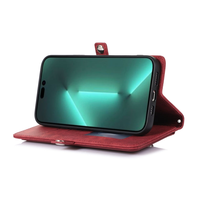 For iPhone 15 Pro Zipper Card Slot Buckle Wallet Leather Phone Case(Red) - HoMEdemic™ 