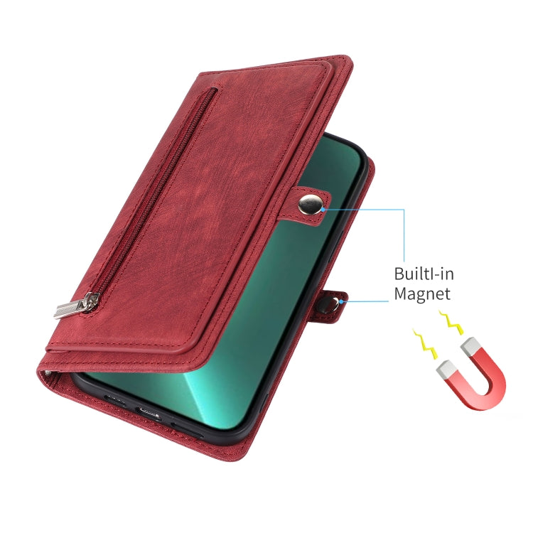 For iPhone 15 Pro Zipper Card Slot Buckle Wallet Leather Phone Case(Red) - HoMEdemic™ 