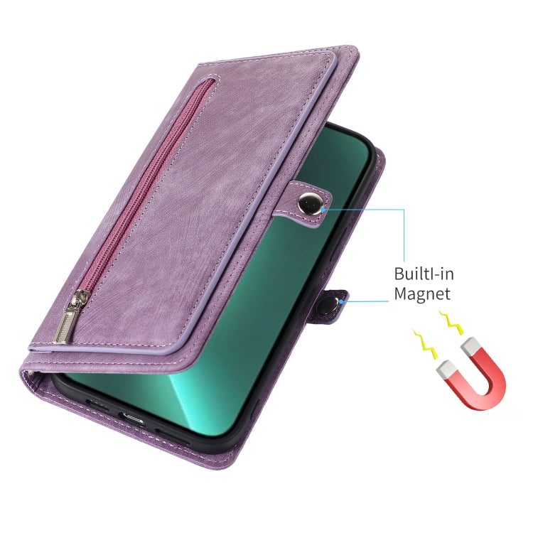 For iPhone 15 Pro Zipper Card Slot Buckle Wallet Leather Phone Case(Purple) - HoMEdemic™ 