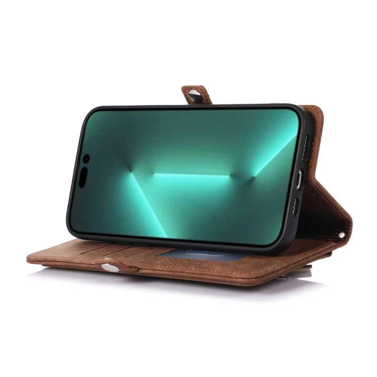 For iPhone 15 Pro Zipper Card Slot Buckle Wallet Leather Phone Case(Brown) - HoMEdemic™ 