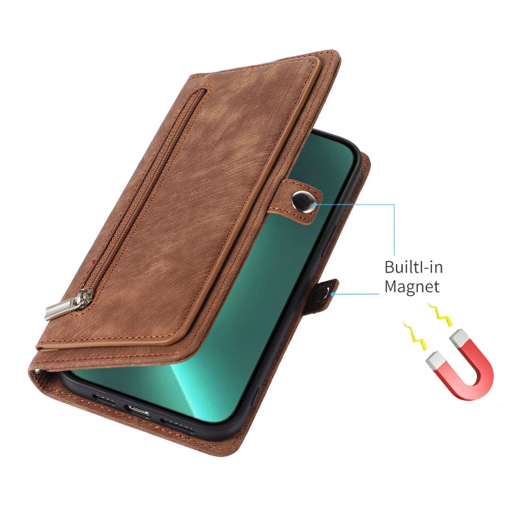 For iPhone 15 Pro Zipper Card Slot Buckle Wallet Leather Phone Case(Brown) - HoMEdemic™ 