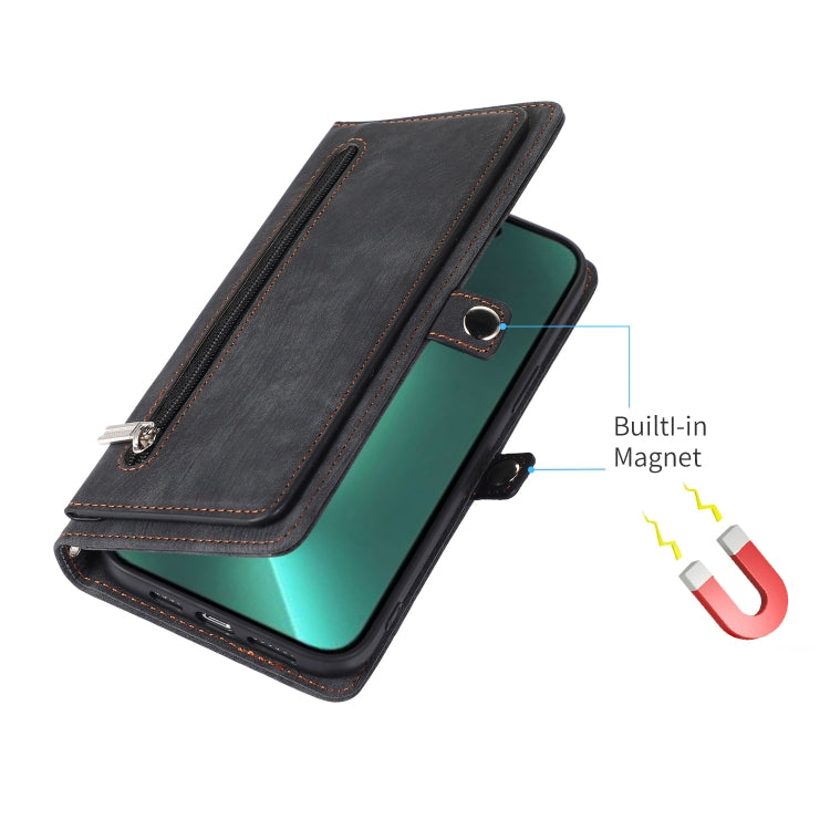 For iPhone 15 Pro Max Zipper Card Slot Buckle Wallet Leather Phone Case(Black) - HoMEdemic™ 