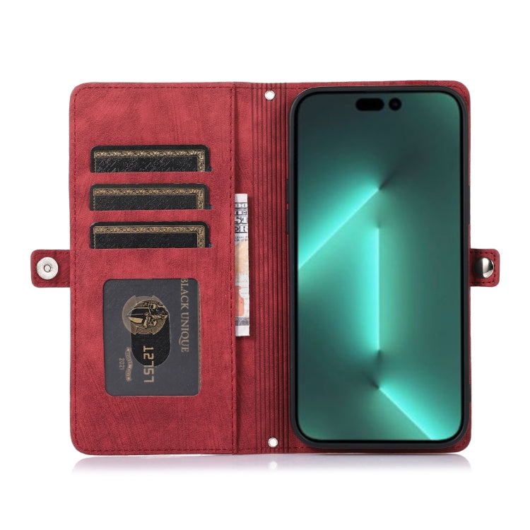For iPhone 15 Pro Max Zipper Card Slot Buckle Wallet Leather Phone Case(Red) - HoMEdemic™ 
