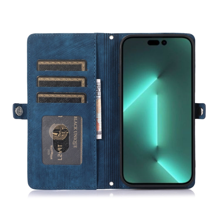 For iPhone 15 Pro Max Zipper Card Slot Buckle Wallet Leather Phone Case(Blue) - HoMEdemic™ 