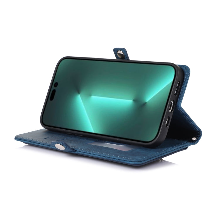 For iPhone 15 Pro Max Zipper Card Slot Buckle Wallet Leather Phone Case(Blue) - HoMEdemic™ 