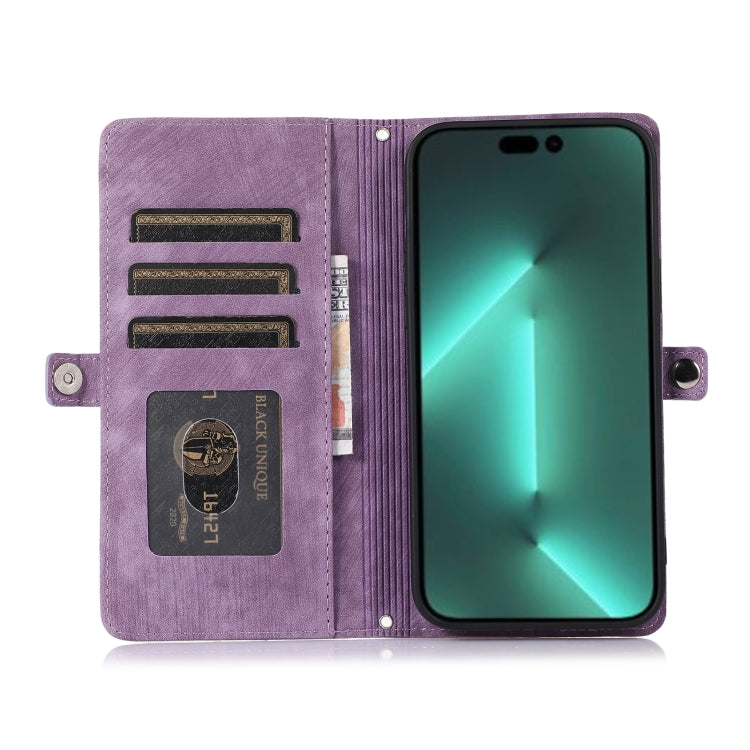 For iPhone 15 Pro Max Zipper Card Slot Buckle Wallet Leather Phone Case(Purple) - HoMEdemic™ 
