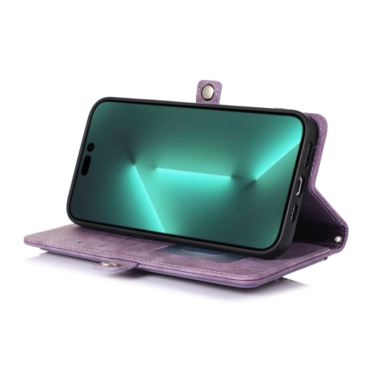 For iPhone 15 Pro Max Zipper Card Slot Buckle Wallet Leather Phone Case(Purple) - HoMEdemic™ 