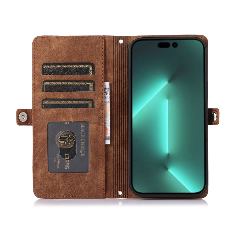 For iPhone 15 Pro Max Zipper Card Slot Buckle Wallet Leather Phone Case(Brown) - HoMEdemic™ 