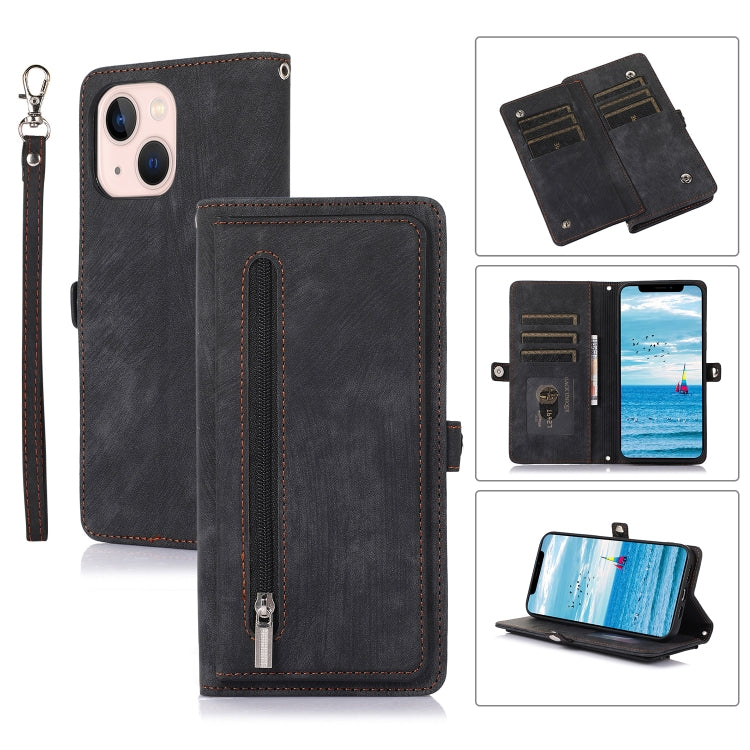For iPhone 15 Plus Zipper Card Slot Buckle Wallet Leather Phone Case(Black) - HoMEdemic™ 