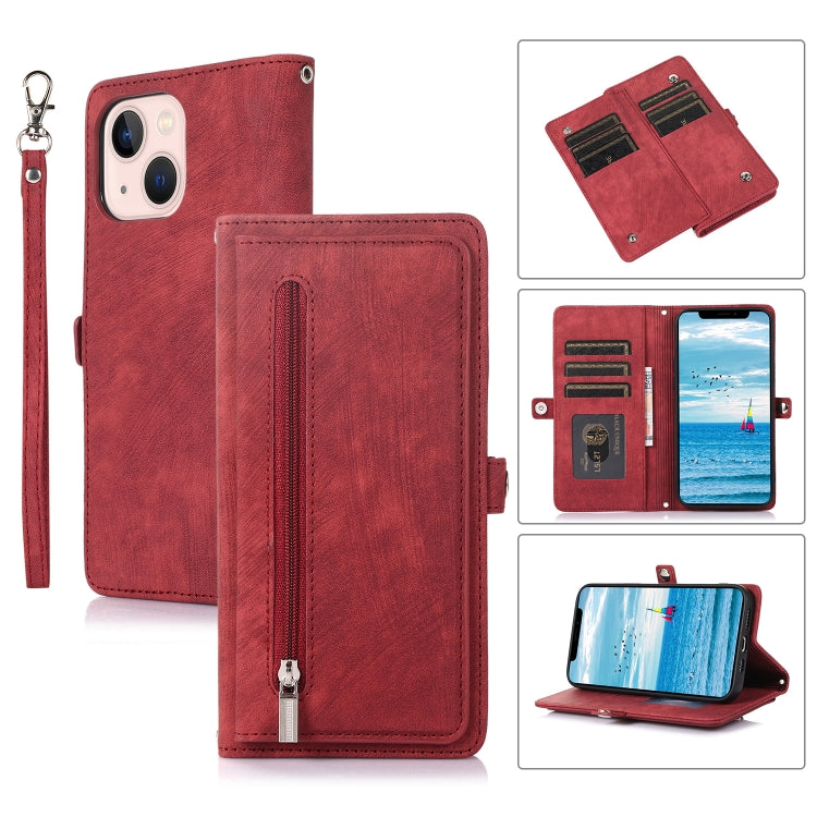 For iPhone 15 Plus Zipper Card Slot Buckle Wallet Leather Phone Case(Red) - HoMEdemic™ 