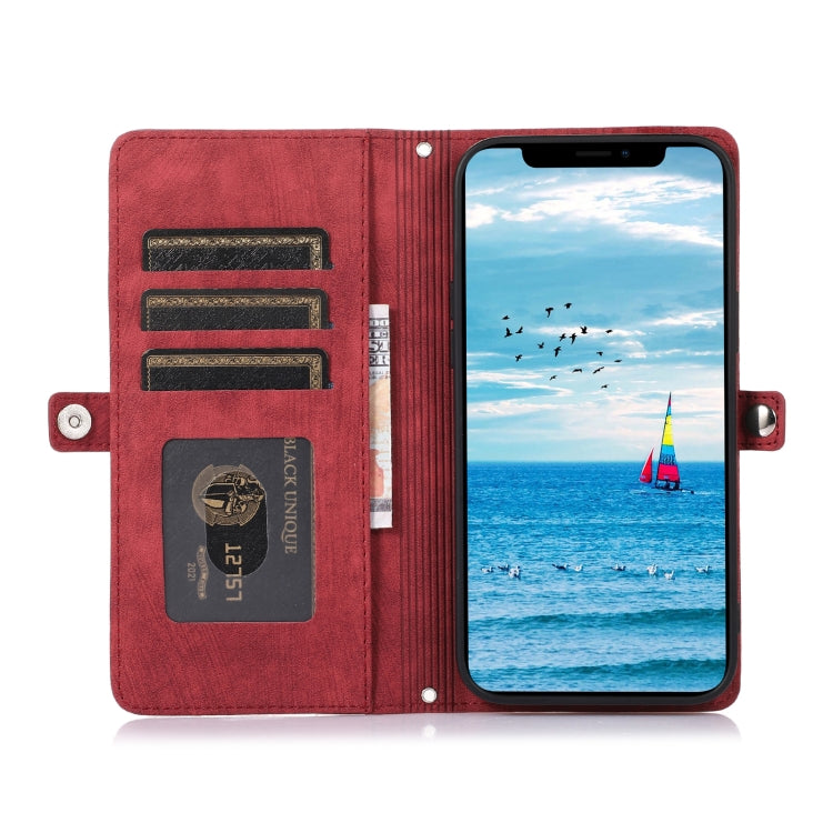 For iPhone 15 Plus Zipper Card Slot Buckle Wallet Leather Phone Case(Red) - HoMEdemic™ 