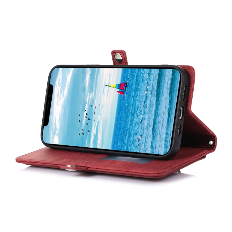 For iPhone 15 Plus Zipper Card Slot Buckle Wallet Leather Phone Case(Red) - HoMEdemic™ 