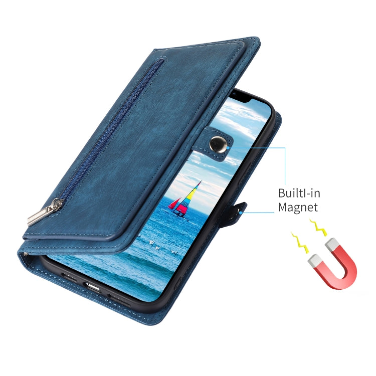 For iPhone 15 Plus Zipper Card Slot Buckle Wallet Leather Phone Case(Blue) - HoMEdemic™ 