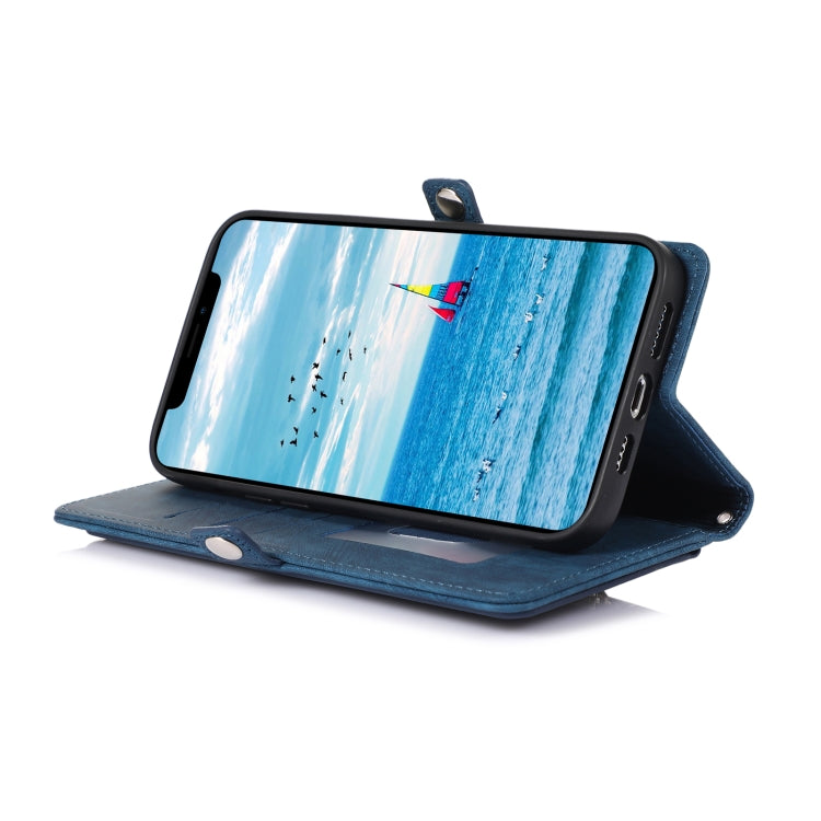 For iPhone 15 Plus Zipper Card Slot Buckle Wallet Leather Phone Case(Blue) - HoMEdemic™ 