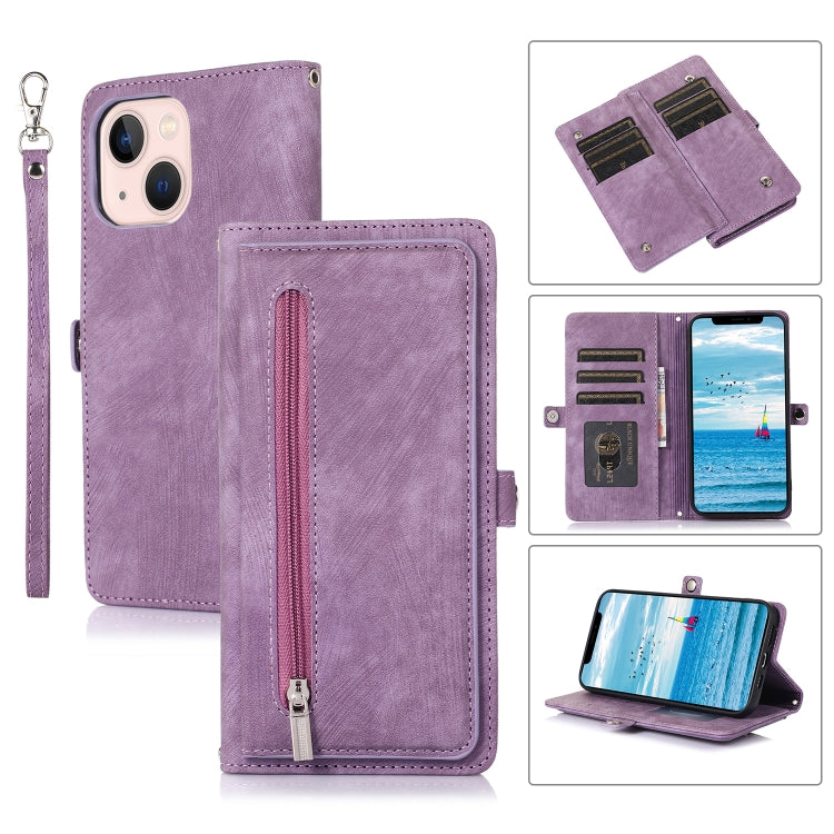 For iPhone 15 Plus Zipper Card Slot Buckle Wallet Leather Phone Case(Purple) - HoMEdemic™ 
