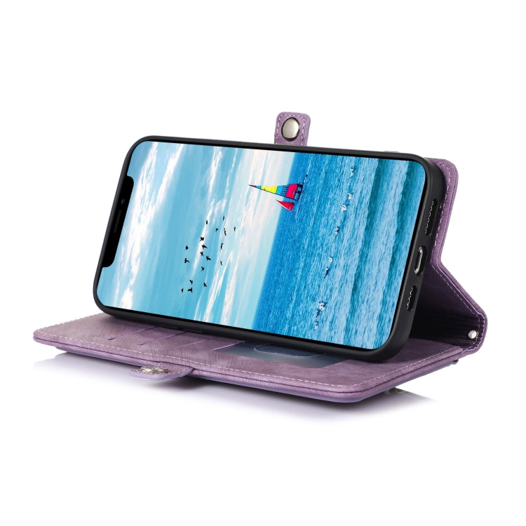 For iPhone 15 Plus Zipper Card Slot Buckle Wallet Leather Phone Case(Purple) - HoMEdemic™ 