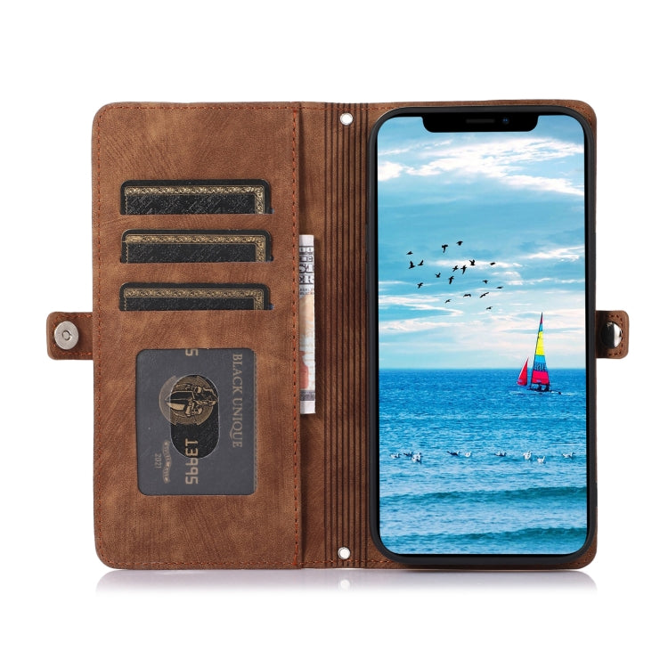 For iPhone 15 Plus Zipper Card Slot Buckle Wallet Leather Phone Case(Brown) - HoMEdemic™ 