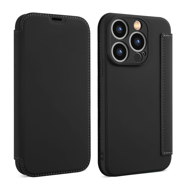 For iPhone 15 Pro Imitate Liquid Skin Feel Leather Phone Case with Card Slots(Black) - HoMEdemic™ 