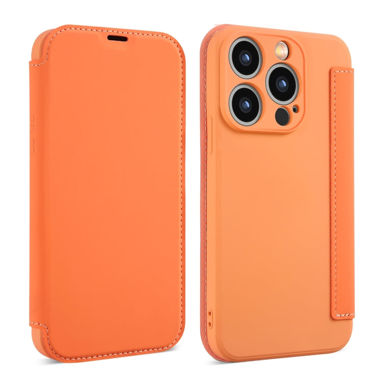 For iPhone 15 Pro Imitate Liquid Skin Feel Leather Phone Case with Card Slots(Orange) - HoMEdemic™ 