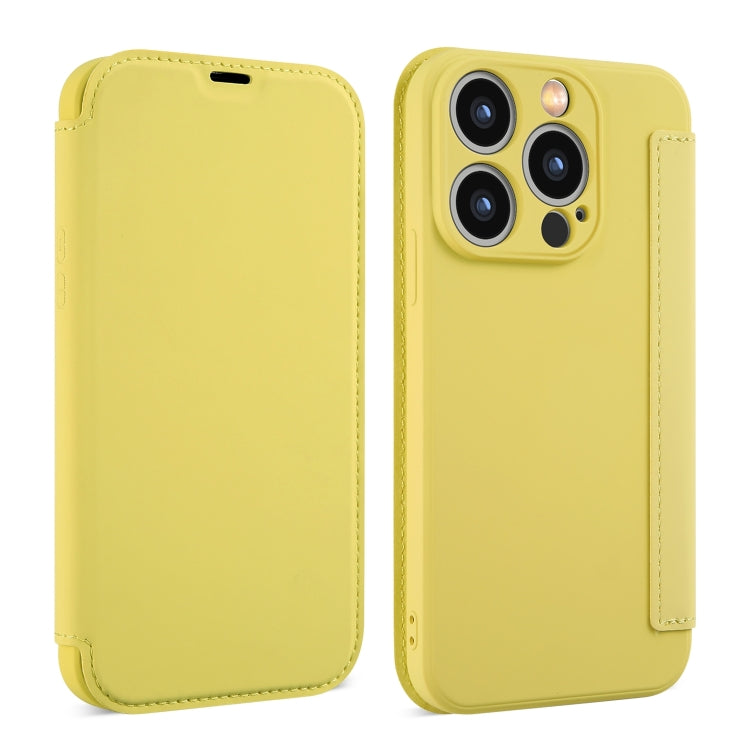 For iPhone 15 Pro Max Imitate Liquid Skin Feel Leather Phone Case with Card Slots(Yellow) - HoMEdemic™ 