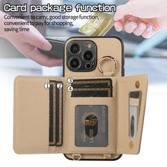 For iPhone 15 Pro Max Crossbody Ring Wallet Leather Back Cover Phone Case(Brown) - HoMEdemic™ 