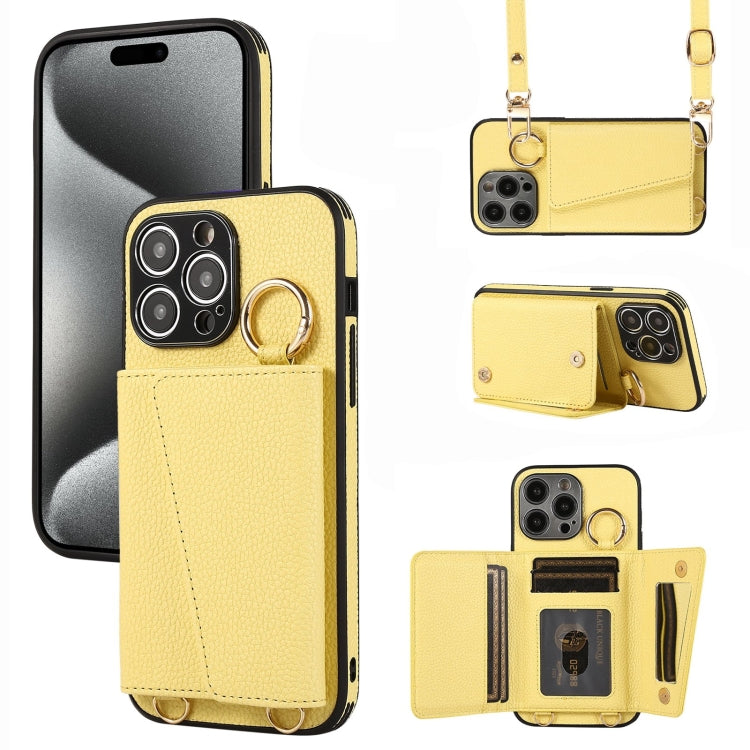 For iPhone 15 Pro Crossbody Ring Wallet Leather Back Cover Phone Case(Yellow) - HoMEdemic™ 