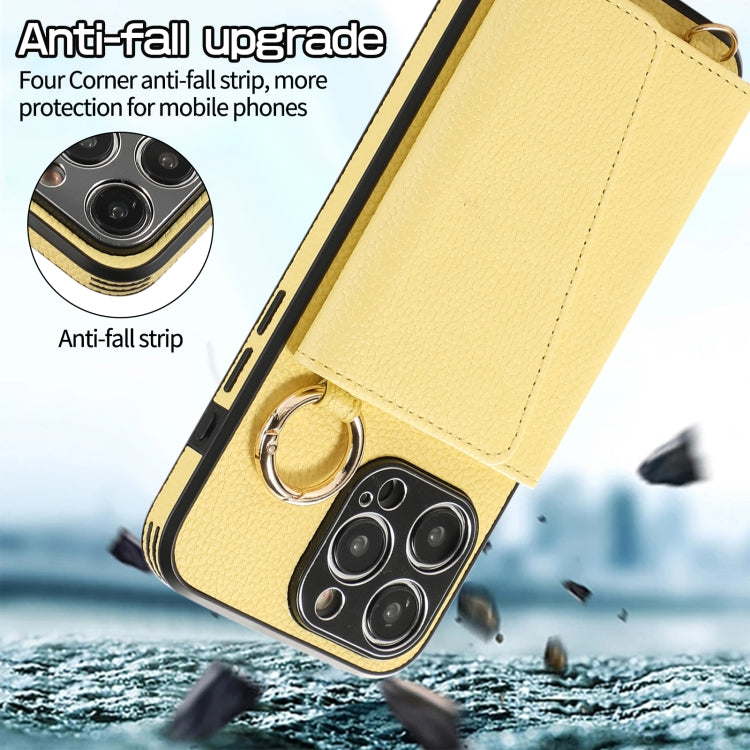 For iPhone 15 Pro Crossbody Ring Wallet Leather Back Cover Phone Case(Yellow) - HoMEdemic™ 