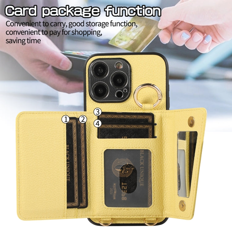 For iPhone 15 Pro Crossbody Ring Wallet Leather Back Cover Phone Case(Yellow) - HoMEdemic™ 