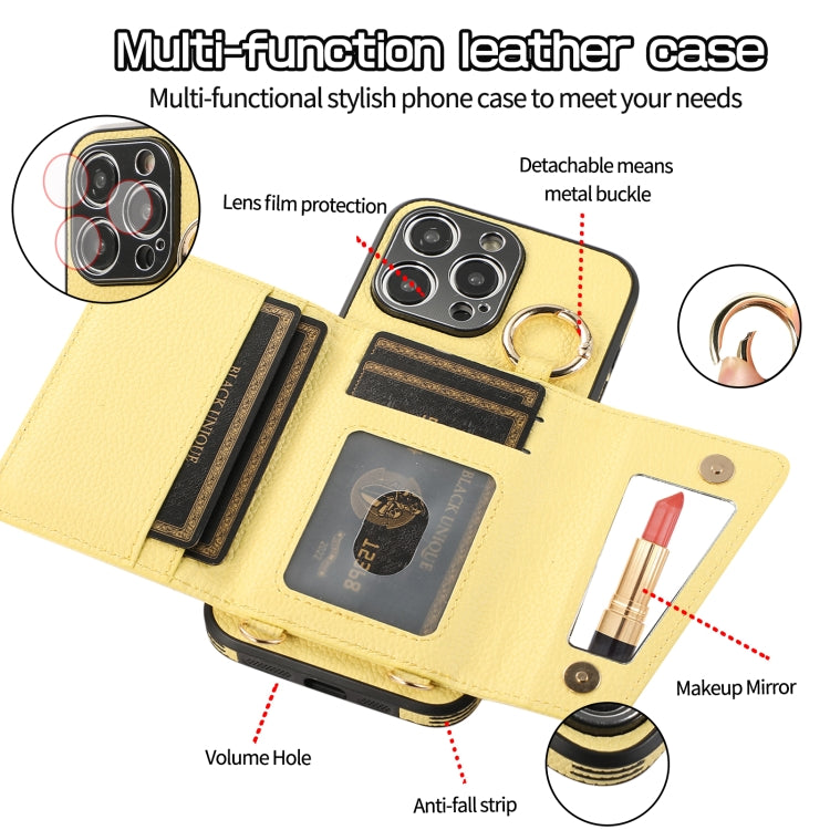 For iPhone 15 Pro Crossbody Ring Wallet Leather Back Cover Phone Case(Yellow) - HoMEdemic™ 