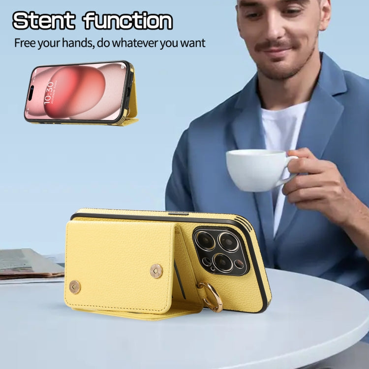 For iPhone 15 Pro Crossbody Ring Wallet Leather Back Cover Phone Case(Yellow) - HoMEdemic™ 