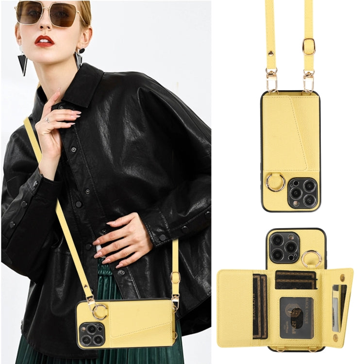 For iPhone 15 Pro Crossbody Ring Wallet Leather Back Cover Phone Case(Yellow) - HoMEdemic™ 