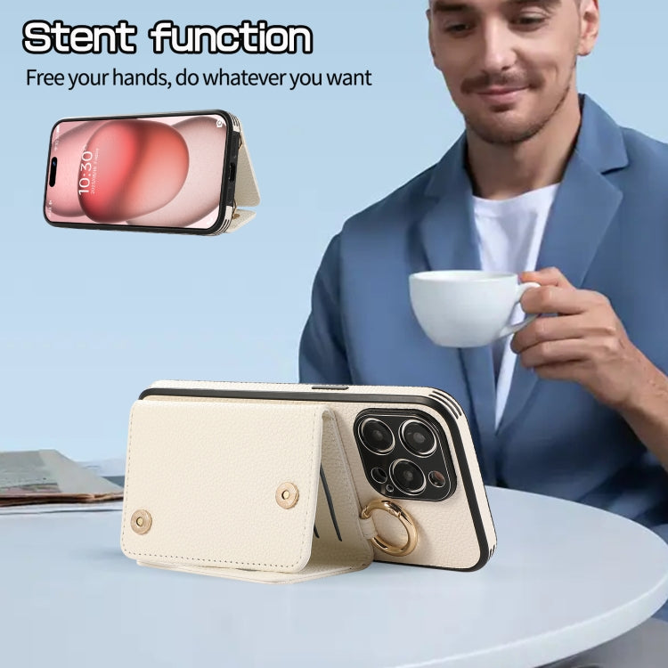 For iPhone 15 Pro Crossbody Ring Wallet Leather Back Cover Phone Case(White) - HoMEdemic™ 