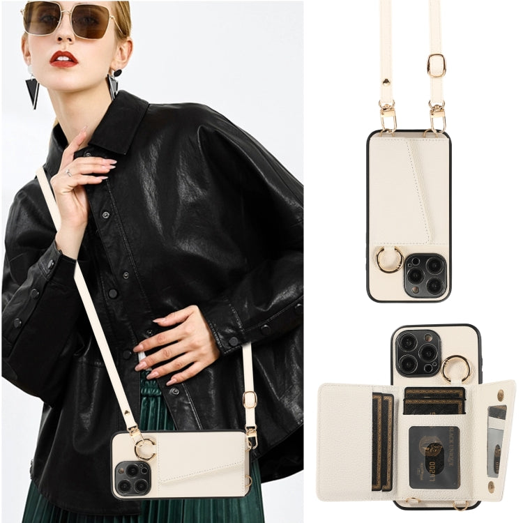 For iPhone 15 Pro Crossbody Ring Wallet Leather Back Cover Phone Case(White) - HoMEdemic™ 