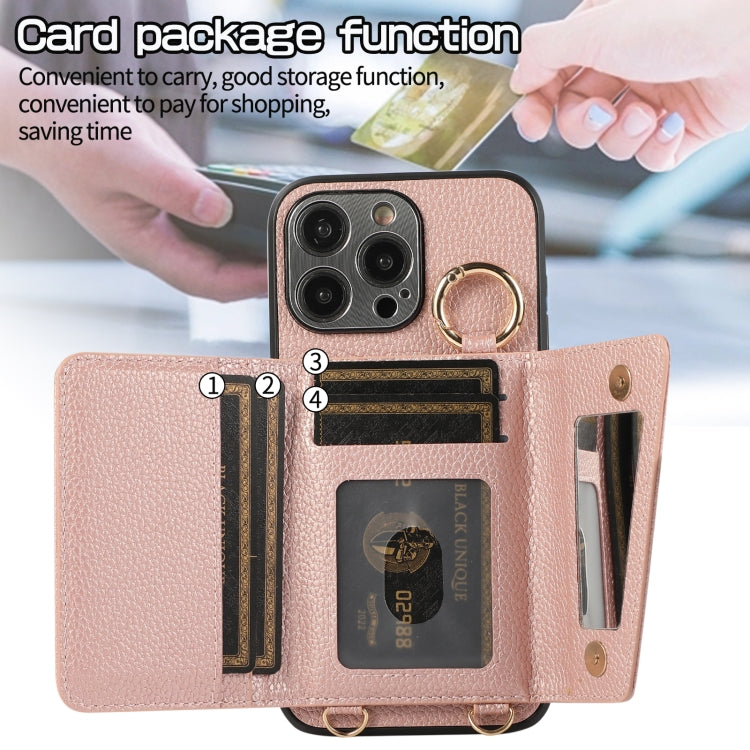 For iPhone 15 Pro Crossbody Ring Wallet Leather Back Cover Phone Case(Pink) - HoMEdemic™ 
