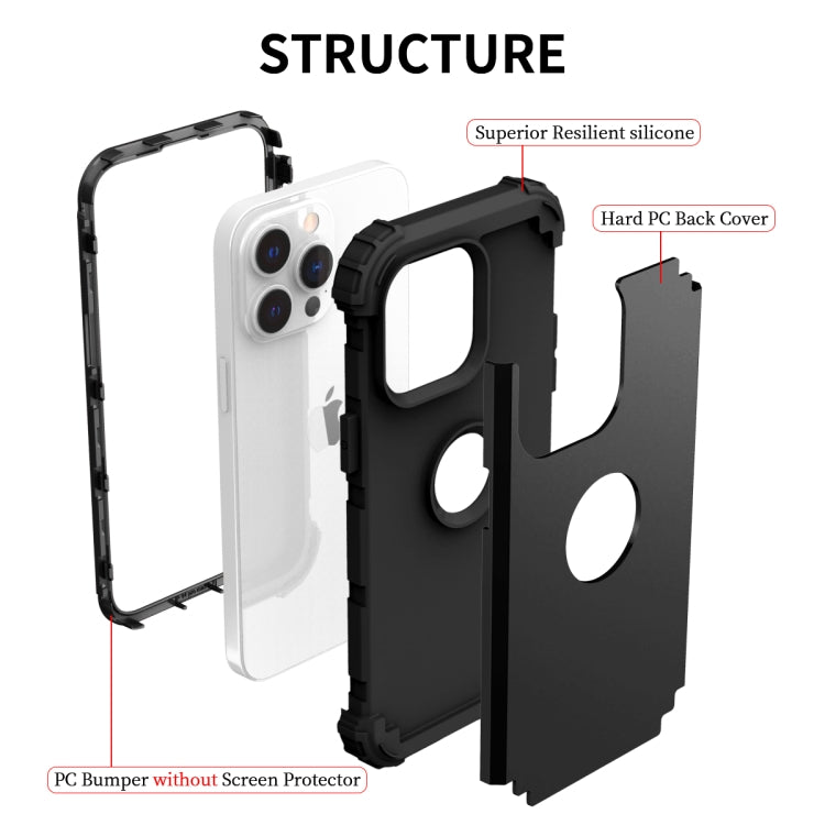 For iPhone 15 Pro 3 in 1 Silicone Hybrid PC Shockproof Phone Case(Black) - HoMEdemic™ 