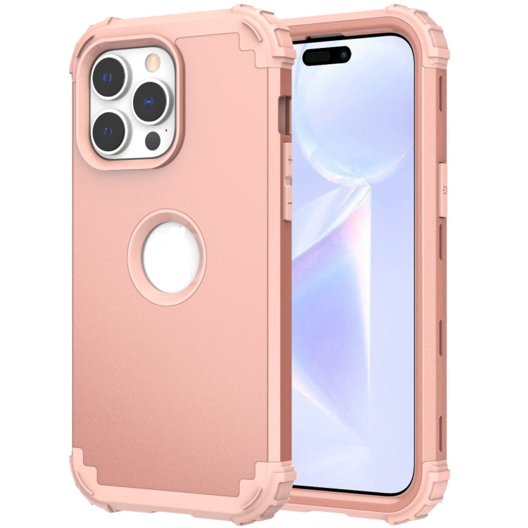 For iPhone 15 Pro 3 in 1 Silicone Hybrid PC Shockproof Phone Case(Rose Gold) - HoMEdemic™ 