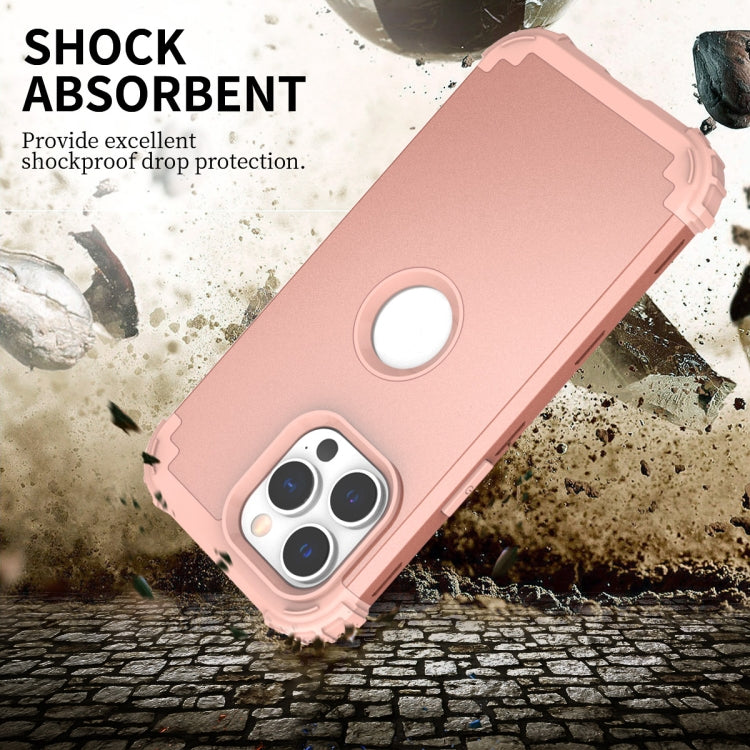 For iPhone 15 Pro 3 in 1 Silicone Hybrid PC Shockproof Phone Case(Rose Gold) - HoMEdemic™ 