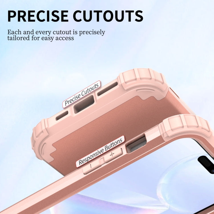 For iPhone 15 Pro 3 in 1 Silicone Hybrid PC Shockproof Phone Case(Rose Gold) - HoMEdemic™ 