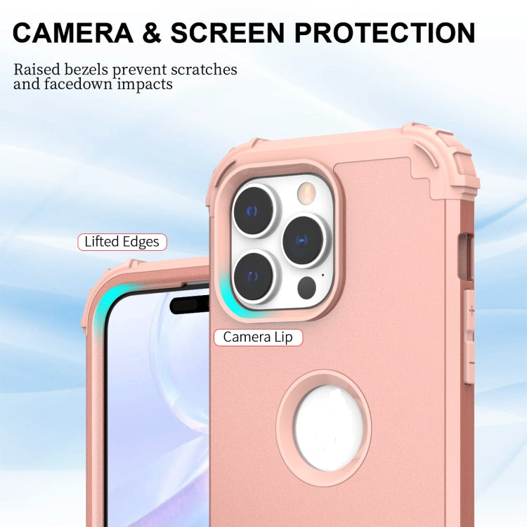 For iPhone 15 Pro 3 in 1 Silicone Hybrid PC Shockproof Phone Case(Rose Gold) - HoMEdemic™ 