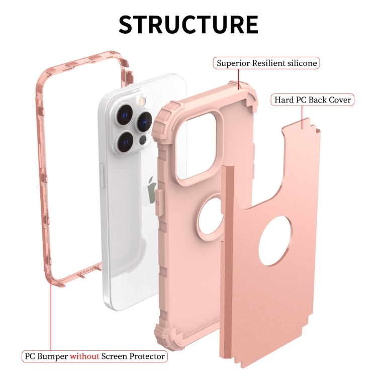 For iPhone 15 Pro 3 in 1 Silicone Hybrid PC Shockproof Phone Case(Rose Gold) - HoMEdemic™ 