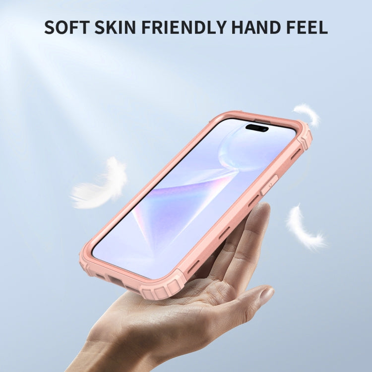 For iPhone 15 Pro 3 in 1 Silicone Hybrid PC Shockproof Phone Case(Rose Gold) - HoMEdemic™ 