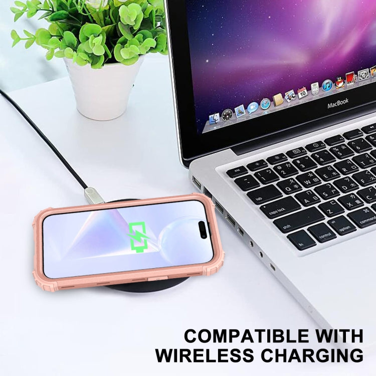 For iPhone 15 Pro 3 in 1 Silicone Hybrid PC Shockproof Phone Case(Rose Gold) - HoMEdemic™ 