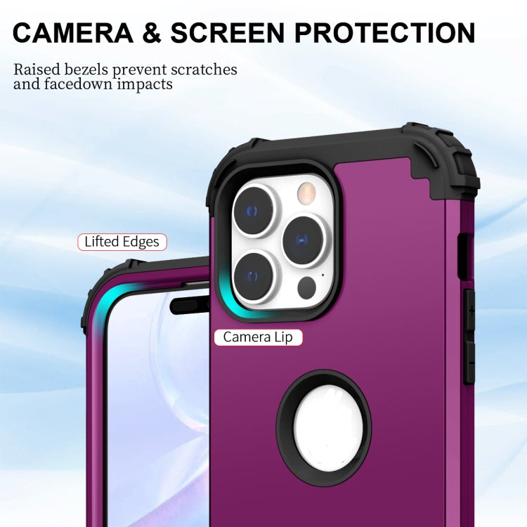 For iPhone 15 Pro 3 in 1 Silicone Hybrid PC Shockproof Phone Case(Purple) - HoMEdemic™ 