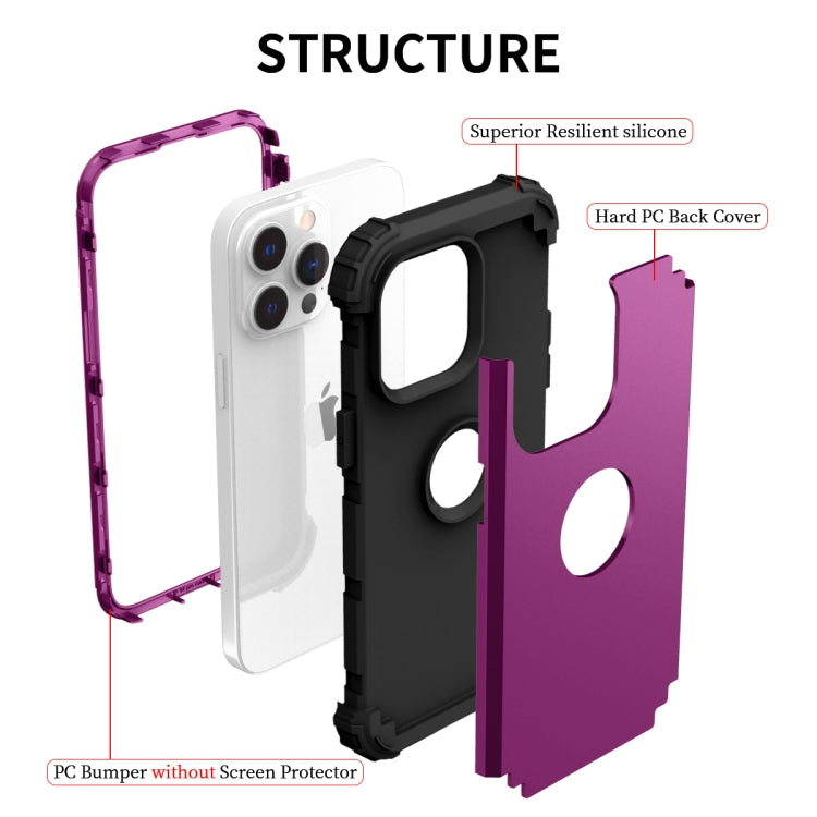 For iPhone 15 Pro 3 in 1 Silicone Hybrid PC Shockproof Phone Case(Purple) - HoMEdemic™ 
