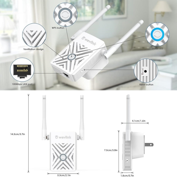WAVLINK WN578W2 For Home Office N300 WiFi Wireless AP Repeater Signal Booster, Plug:EU Plug - HoMEdemic™ 