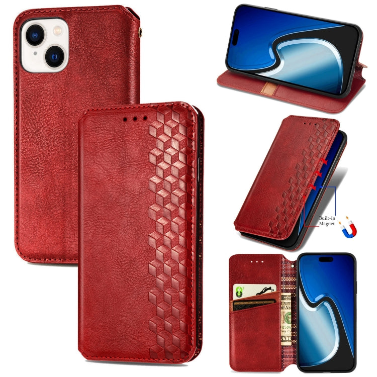 For iPhone 15 Pro Cubic Grid Pressed Magnetic Leather Phone Case(Red) - HoMEdemic™ 