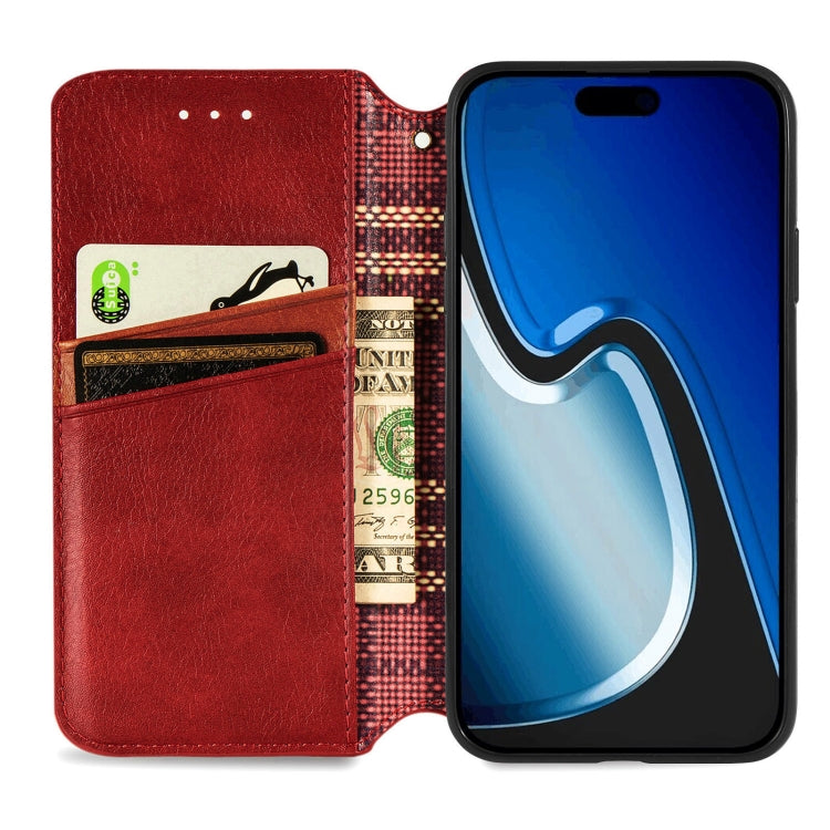 For iPhone 15 Pro Cubic Grid Pressed Magnetic Leather Phone Case(Red) - HoMEdemic™ 